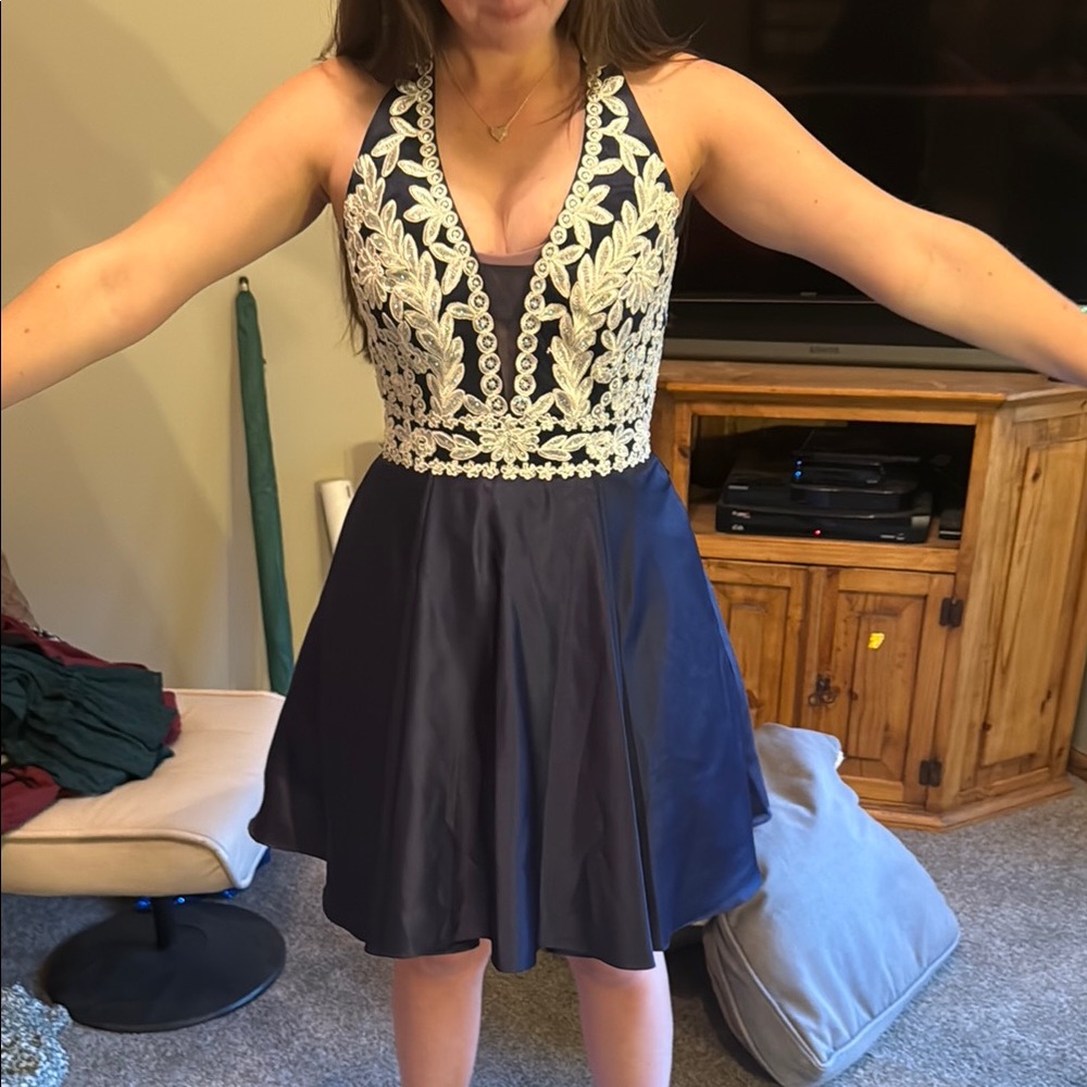 Barefoot Blonde Collection White and Blue Fit and Flare Mini Dress